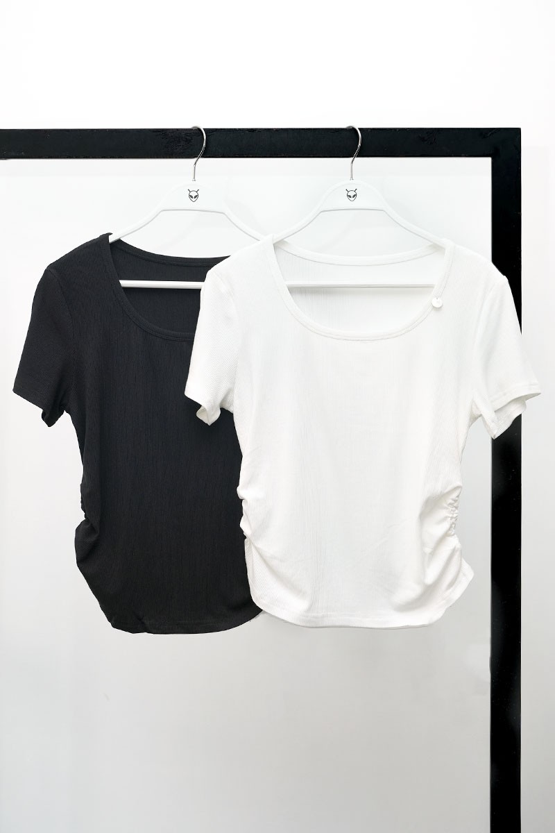 Scoop-Neck Ruched T-shirt - Vedaa Apparels