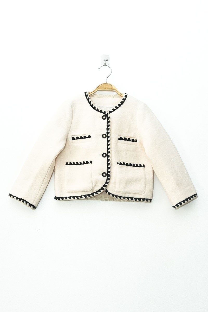 Collarless Contrast Coat - Image 1 - Vedaa Apparels
