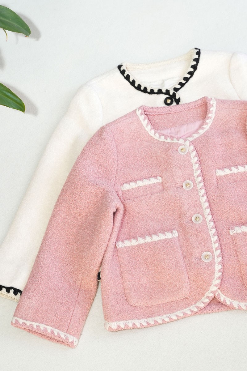 Collarless Contrast Coat - Vedaa Apparels